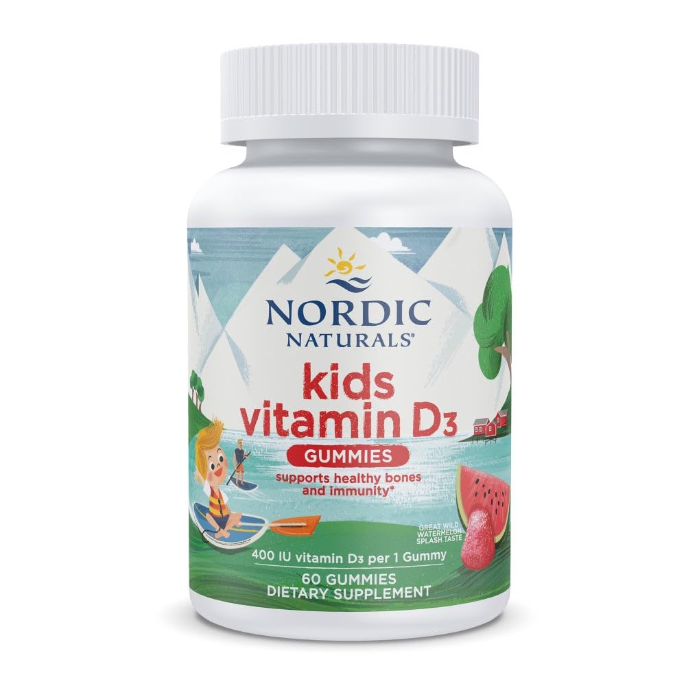 Nordic Naturals frasco delantero de gomitas D3 con vista clara beneficios visibles