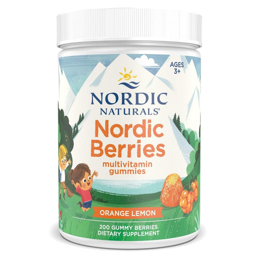 Nordic Naturals frasco frontal mostrando 200 gomitas y etiqueta clara
