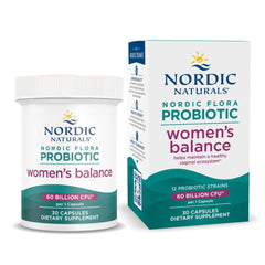 Nordic Naturals frente del envase mostrando nombre y beneficio femenino