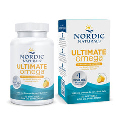 Nordic Naturals frente del envase mostrando 60 cápsulas y beneficios
