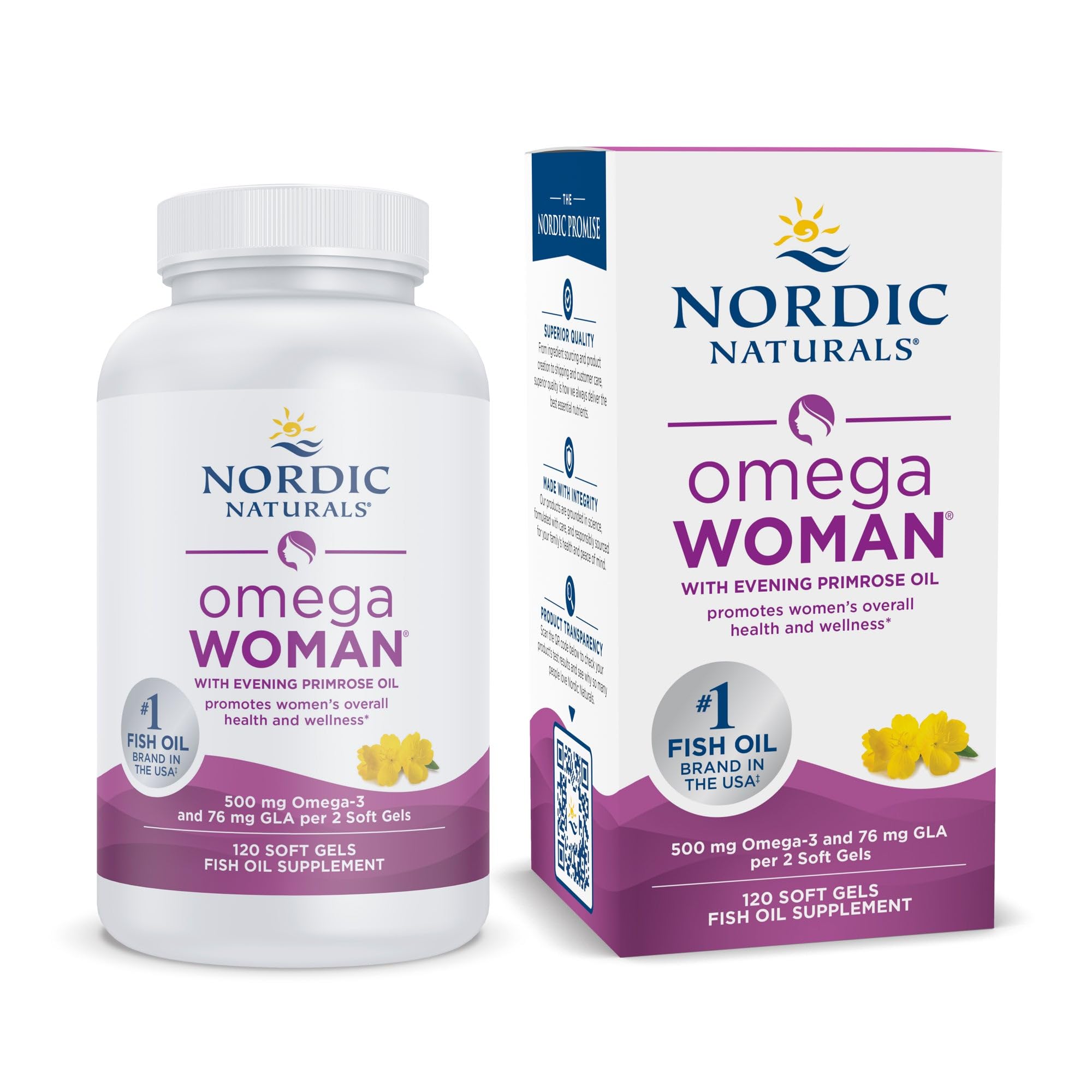 Nordic Naturals frente del envase mostrando 120 cápsulas y confianza