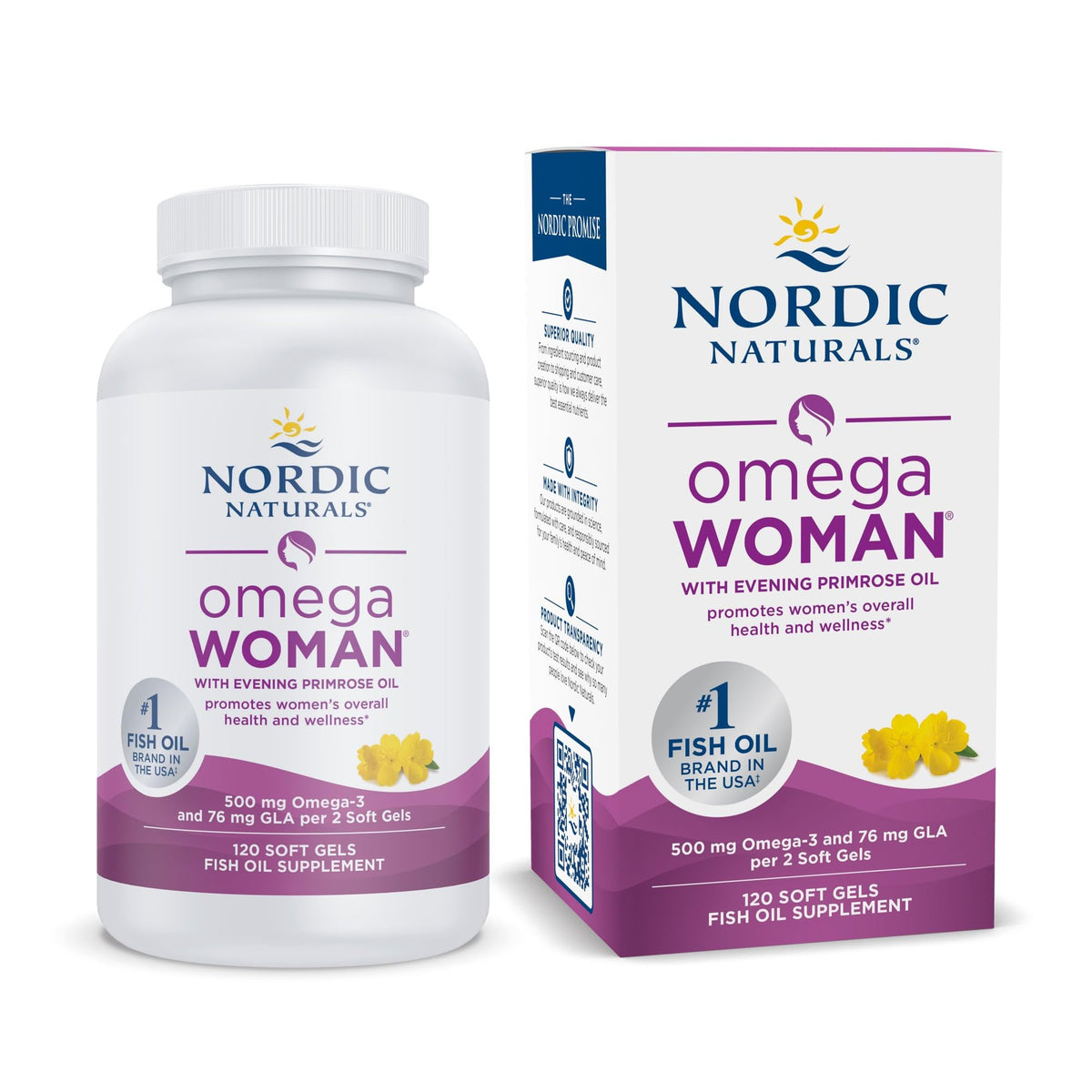 Nordic Naturals frente del envase mostrando 120 cápsulas y confianza