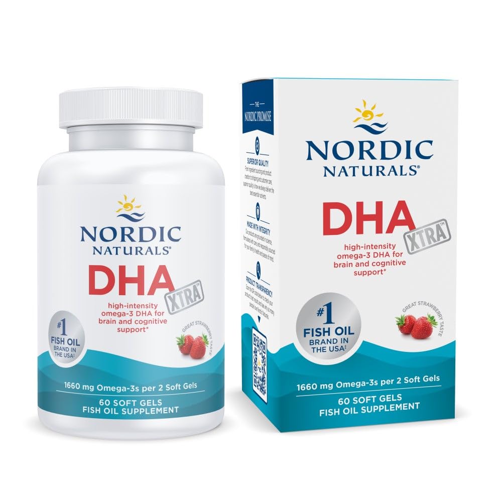 Nordic Naturals botella frontal en fresa mostrando envase y beneficio cognitivo