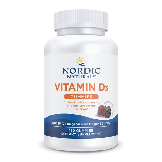 Nordic Naturals envase frontal mostrando sabor wild berry y beneficios claros