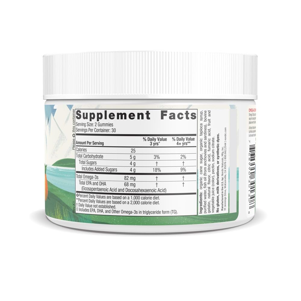 Detalle de gominolas Nordic Naturals, textura masticable y sabor mandarina apetecible