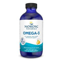 Nordic Naturals botella frontal mostrando etiqueta y beneficio de omega-3