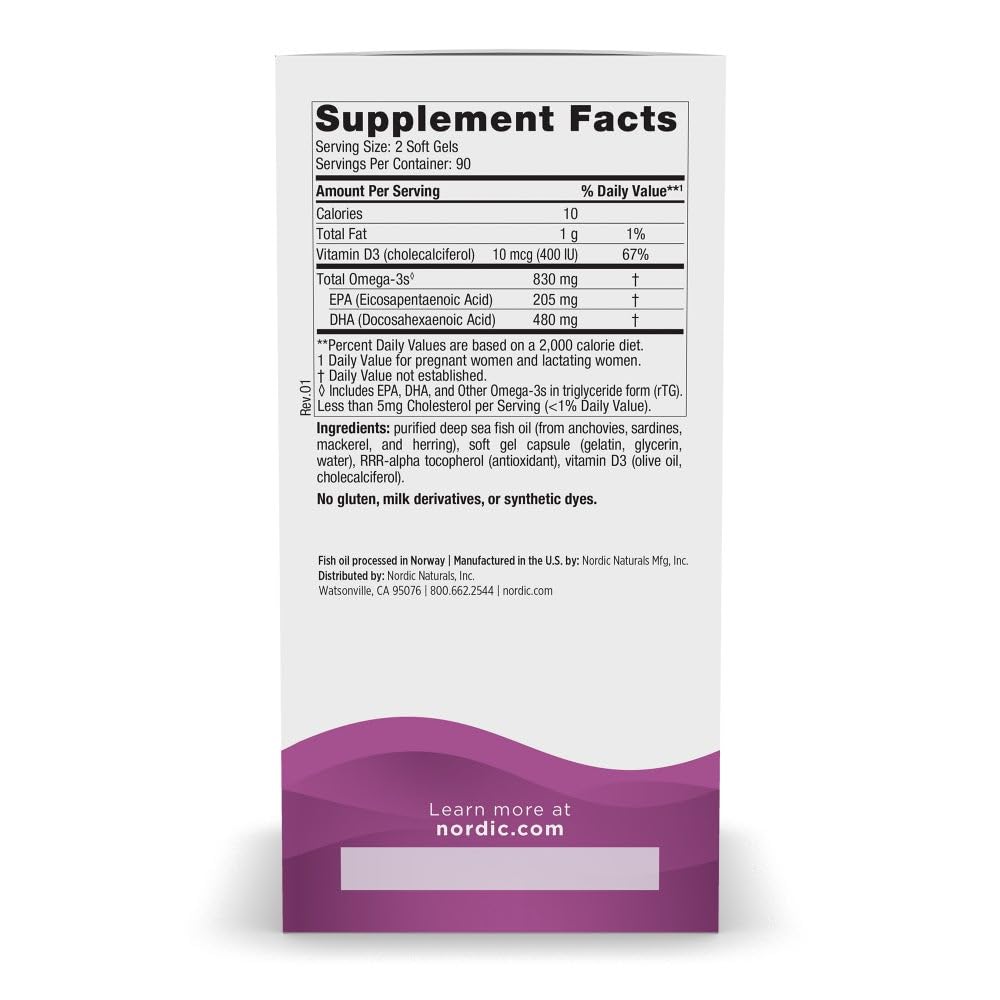 Nordic Naturals cápsulas blandas apiladas, fácil ingestión y absorción