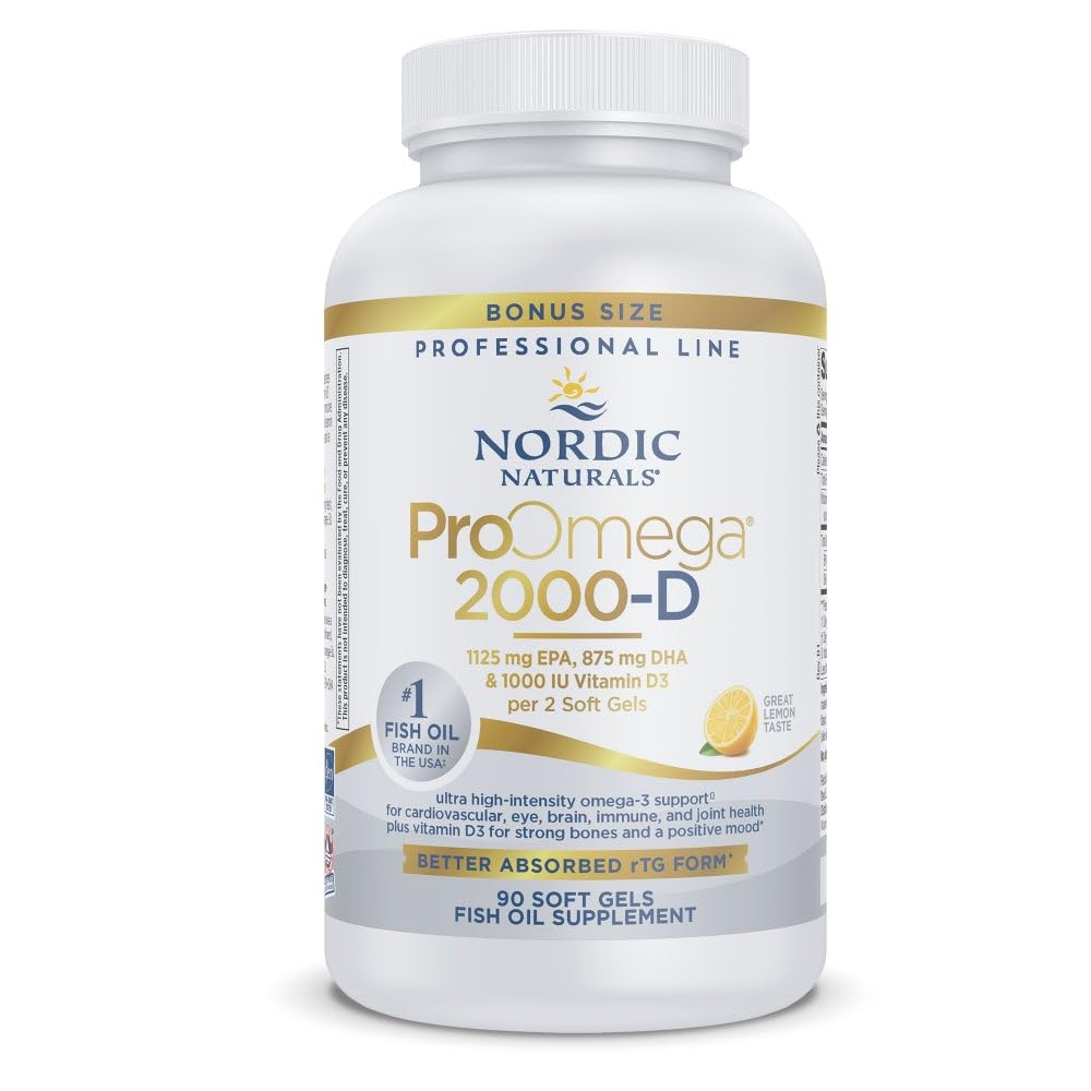 Nordic Naturals frasco frontal ProOmega 2000‑D, visibilidad clara y confianza