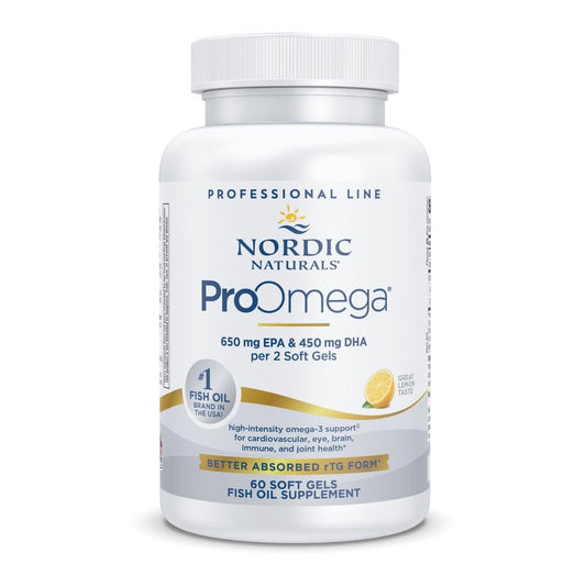 Nordic Naturals frasco frontal mostrando 30 cápsulas, confianza y pureza