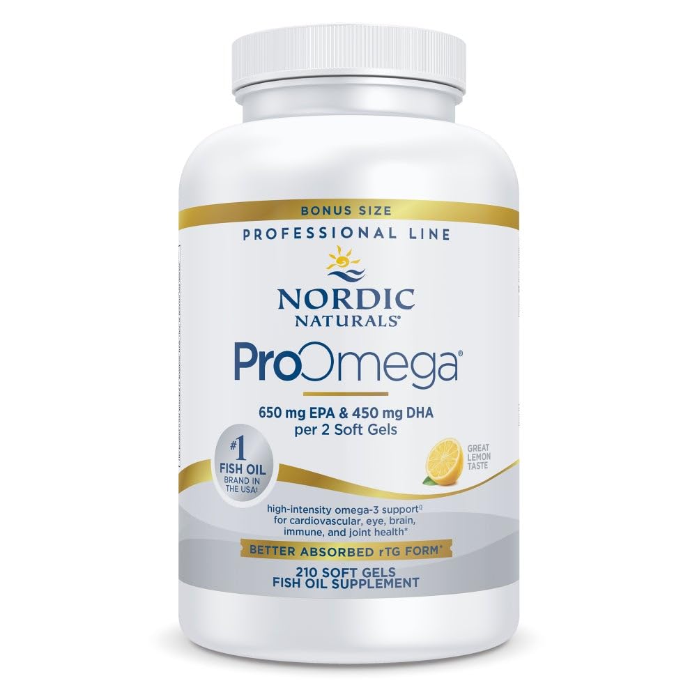 Nordic Naturals frasco ProOmega limón vista frontal con beneficio de confianza