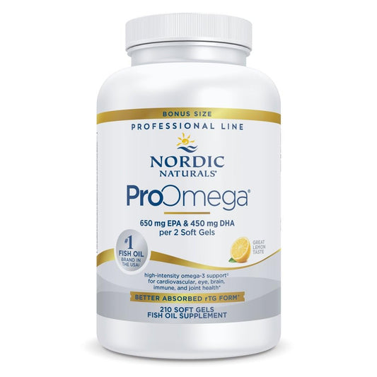Nordic Naturals frasco ProOmega limón vista frontal con beneficio de confianza