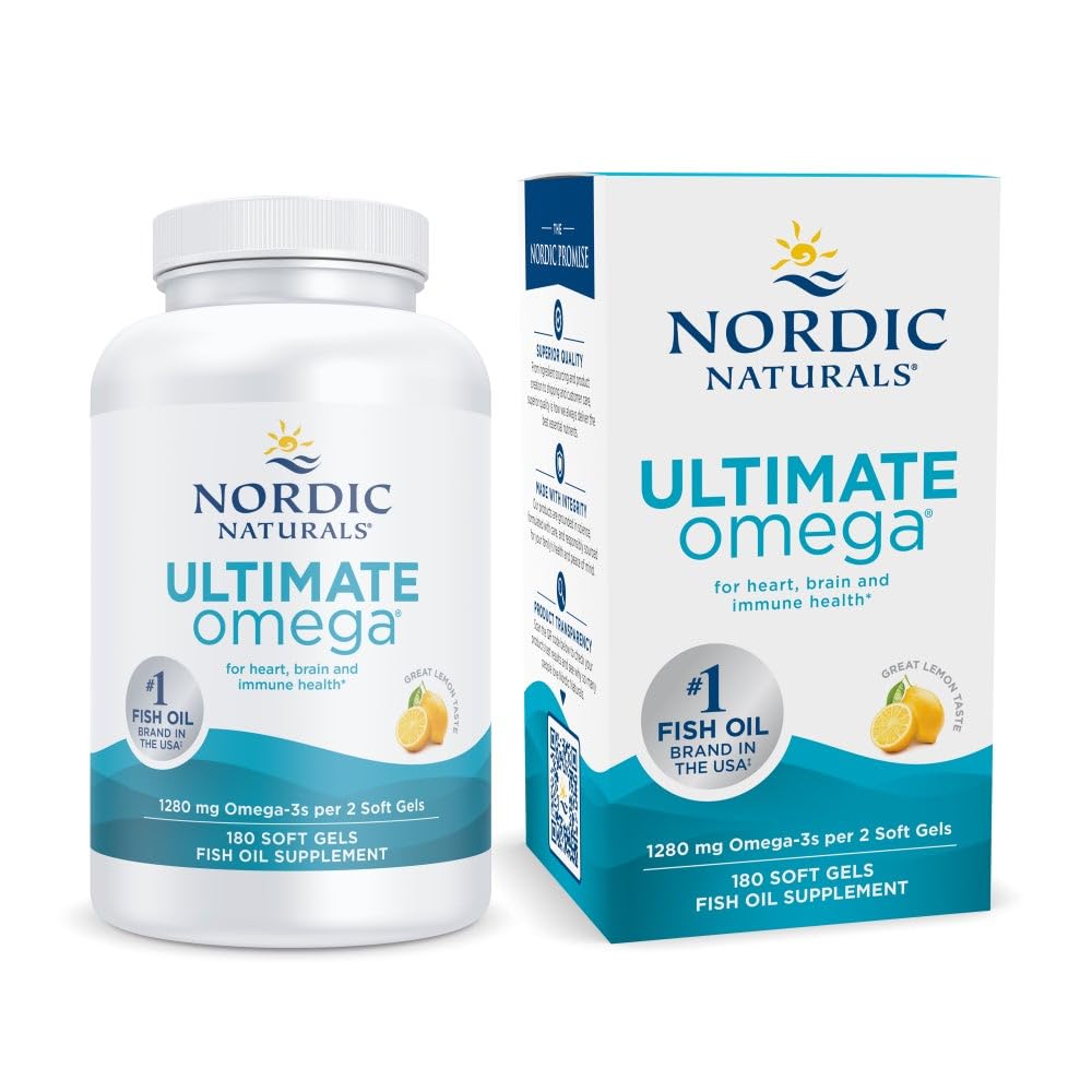 Nordic Naturals envase frontal mostrando 180 cápsulas y beneficio de alta concentración