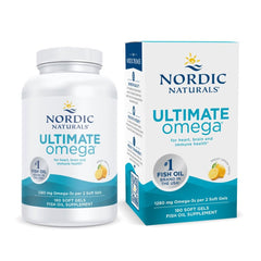Nordic Naturals envase frontal mostrando 180 cápsulas y beneficio de alta concentración