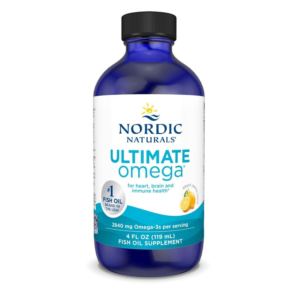 Nordic Naturals botella frontal mostrando etiqueta y tamaño 4oz con beneficio de concentración alta