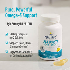 Nordic Naturals cápsulas junto a plato indicando toma con comida