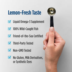 Nordic Naturals Ultimate Omega Xtra líquido limón con vitamina D3 para calcio y ánimo.