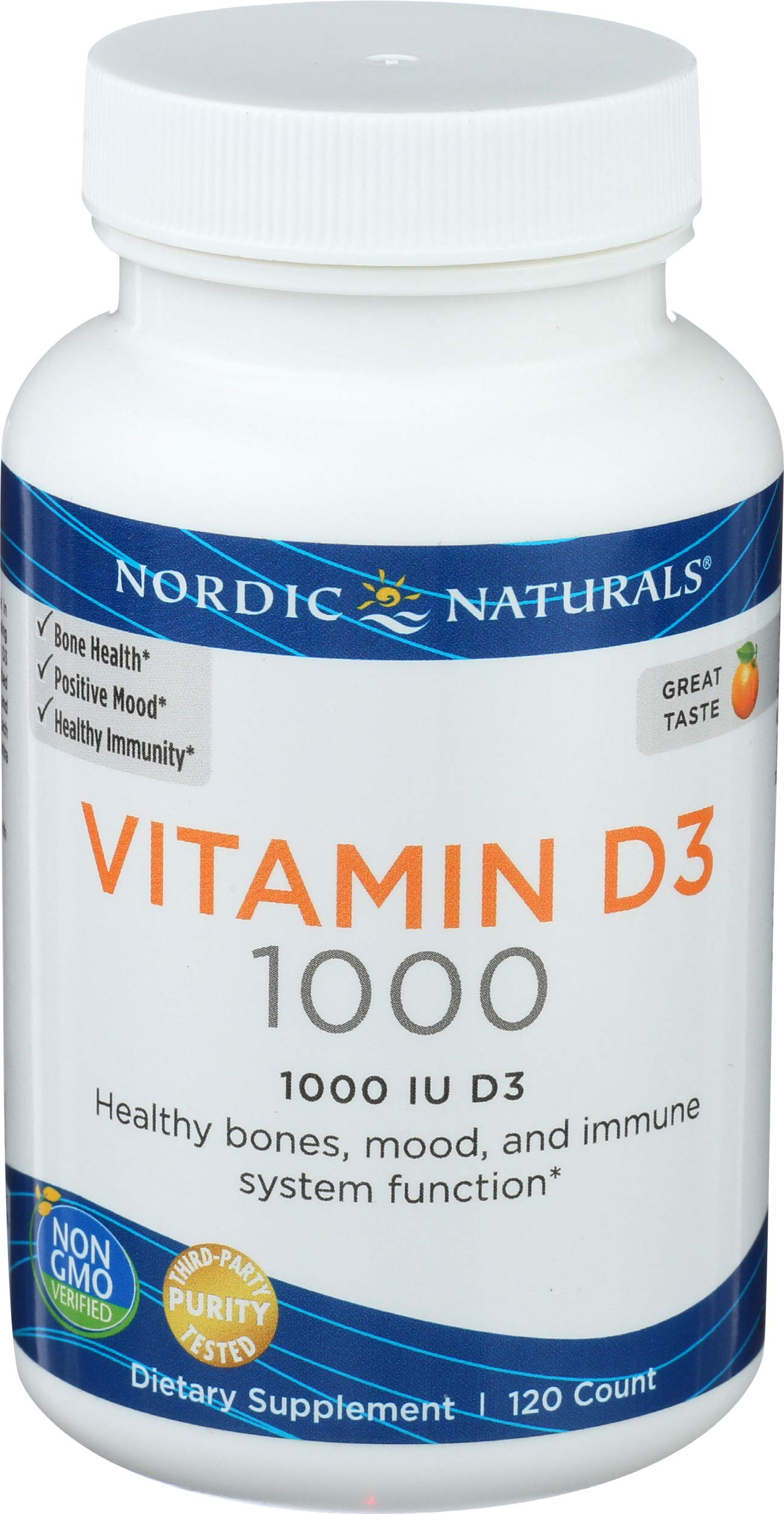 Nordic Naturals etiqueta nutricional que muestra 1000 IU y pureza garantizada