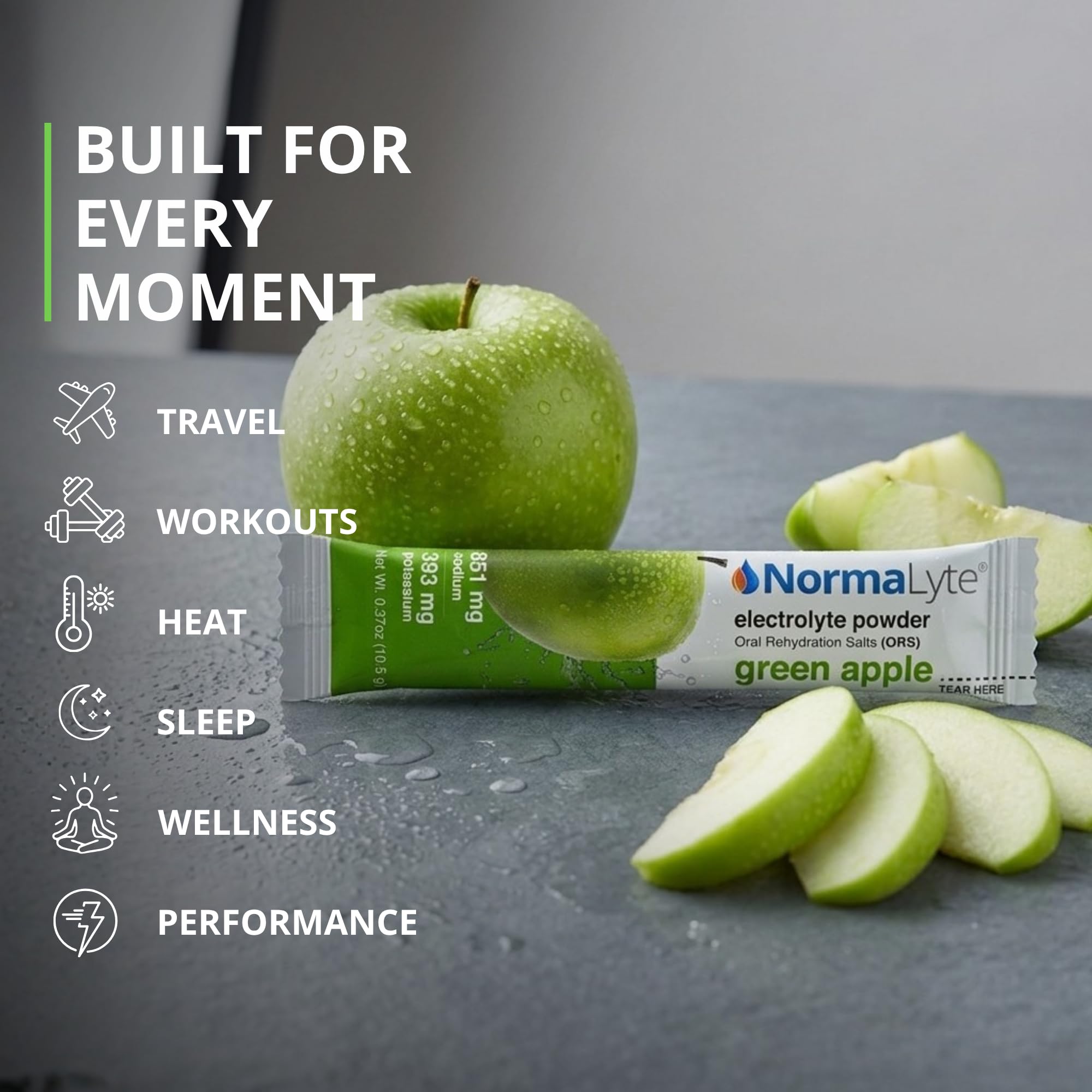 NormaLyte mezcla en vaso transparente lista para beber con sabor manzana