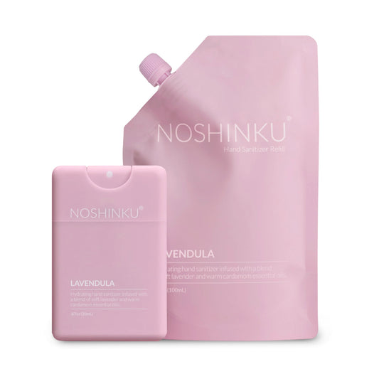 Noshinku envase frontal lavanda mostrando diseño de bolsillo y elegancia