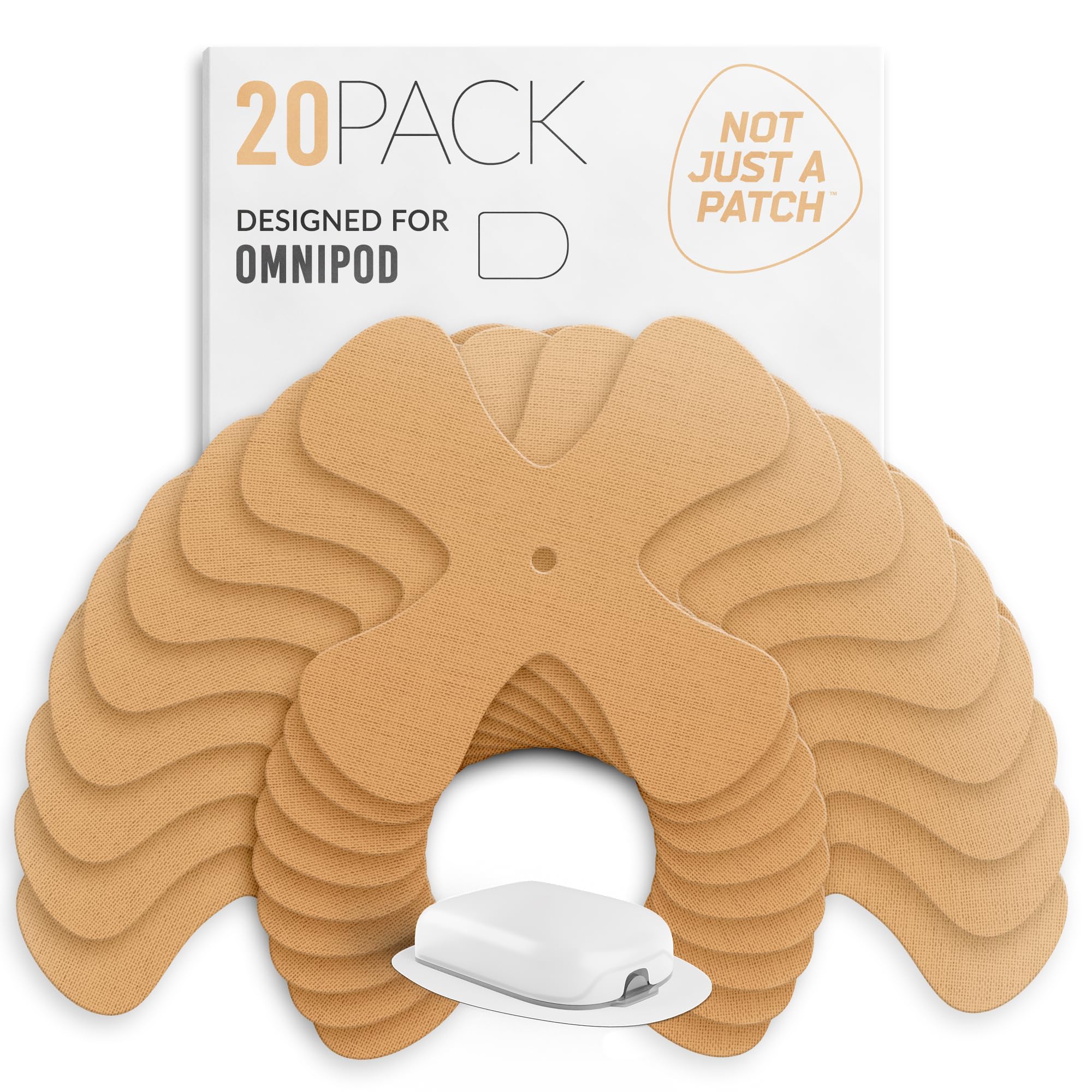 Not Just A Patch caja frontal del pack de 20 parches, muestra cantidad y color beige beneficios claros