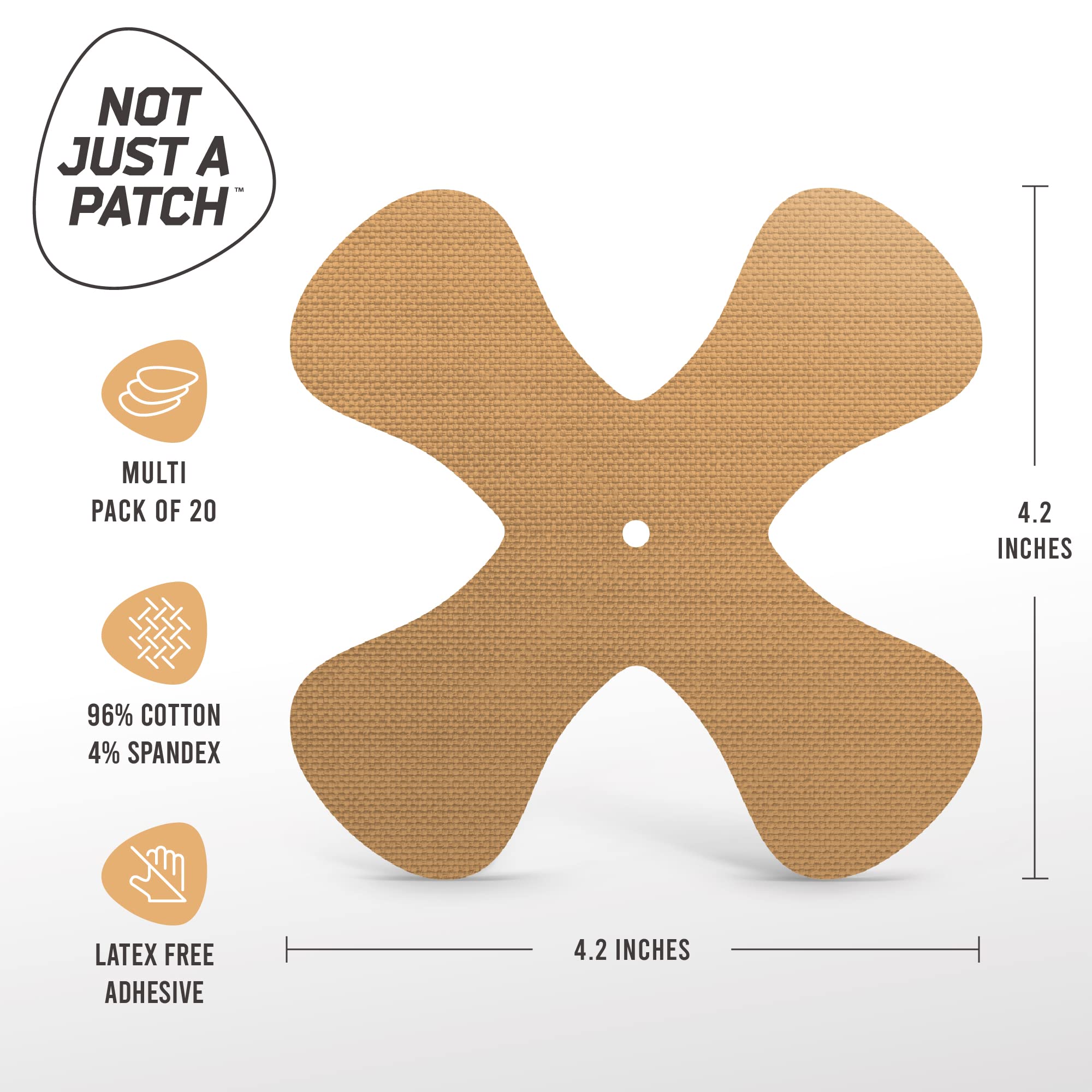 Not Just A Patch etiqueta que indica algodón y spandex, destaca material transpirable y suave