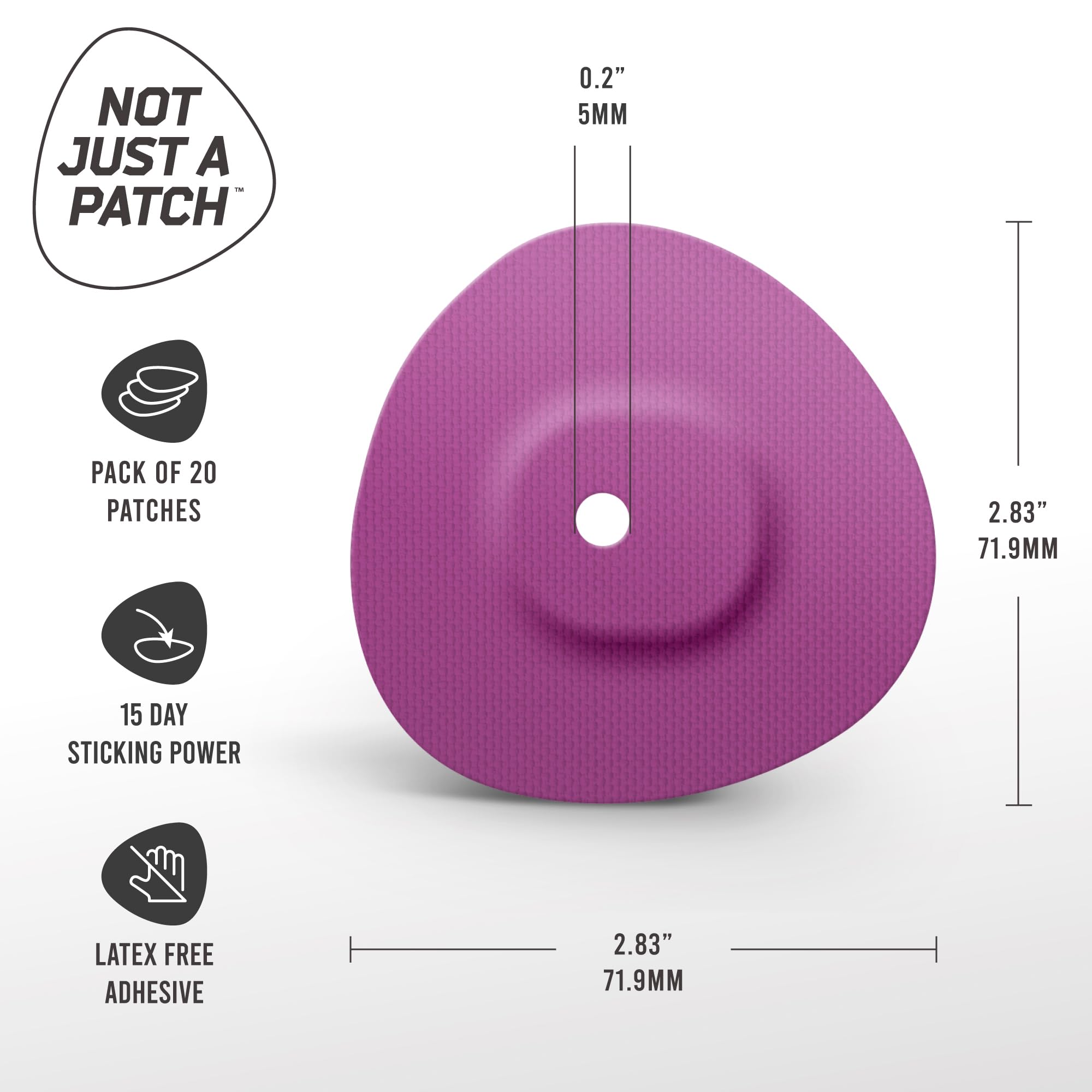 Not Just A Patch parche junto a sensor Dexcom G7 para mostrar escala y ajuste preciso