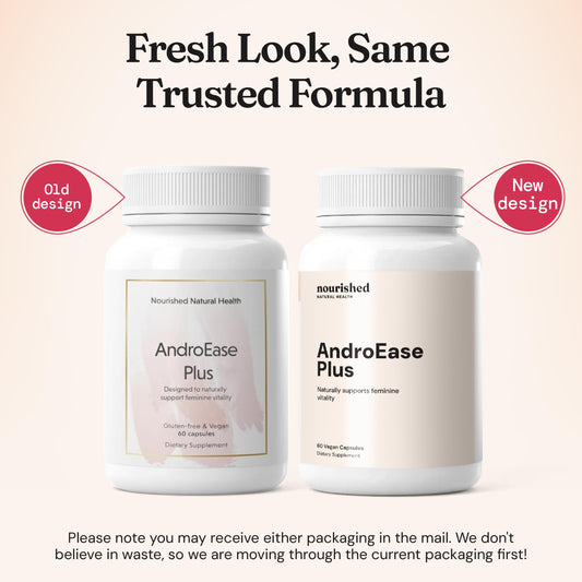 Nourished AndroEase Plus cápsulas detalle de textura para confianza en calidad
