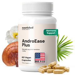 Nourished AndroEase Plus frasco delantero mostrando diseño y dosis clara