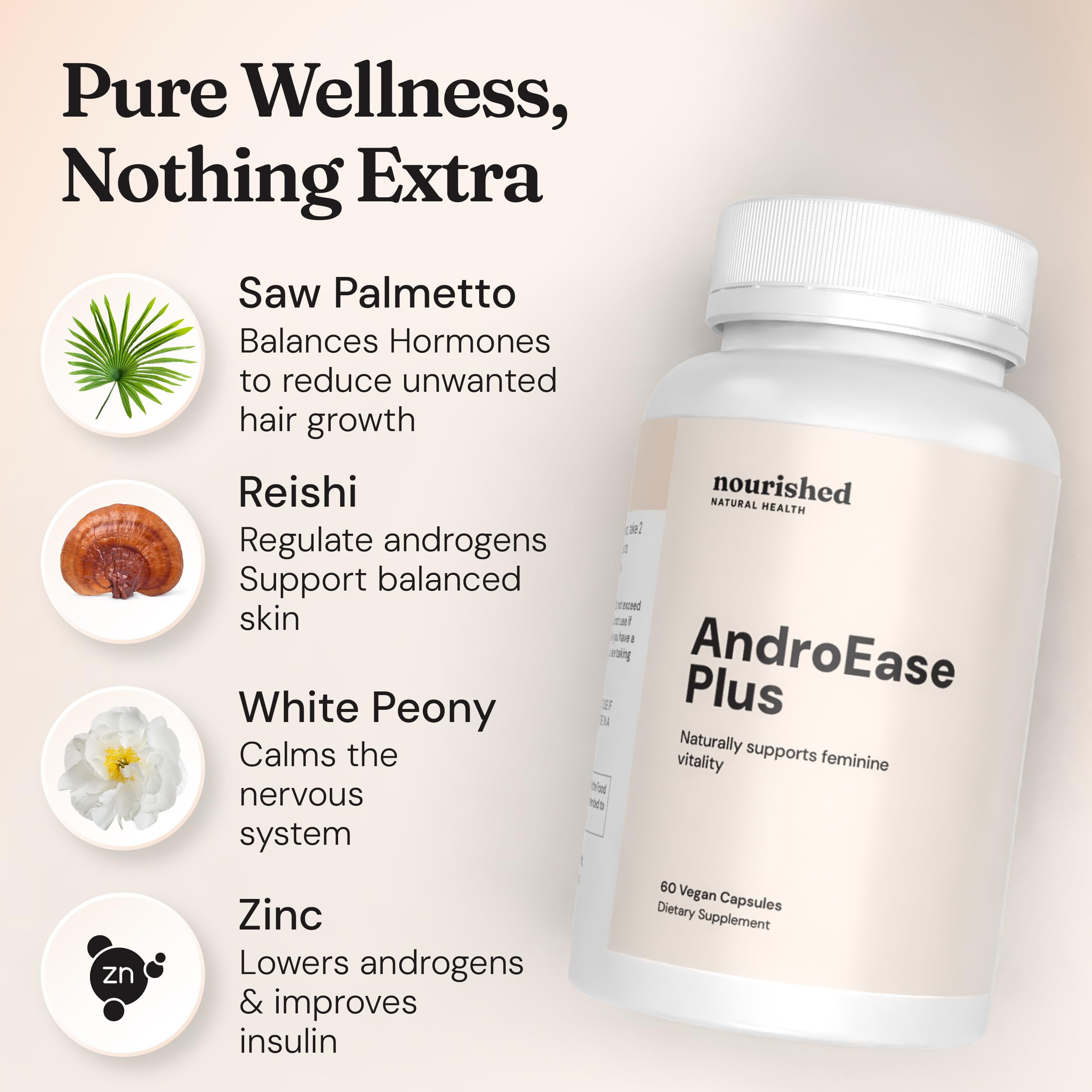 Nourished AndroEase Plus cápsula en la mano demostrando uso diario sencillo