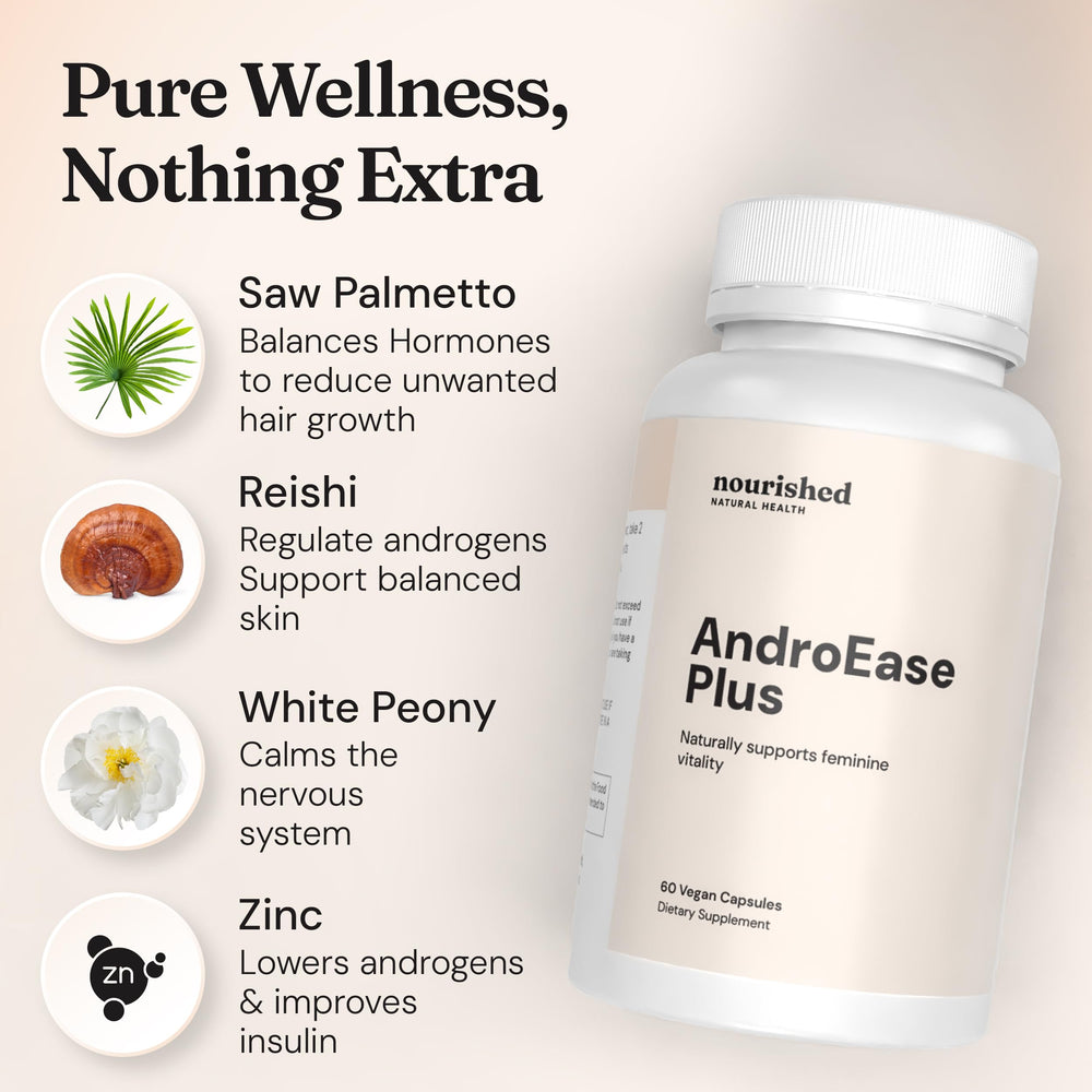 Nourished AndroEase Plus cápsula en la mano demostrando uso diario sencillo