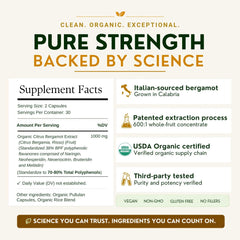 Nourishing Nutrients bergamota italiana fresca ilustrando origen orgánico y calidad