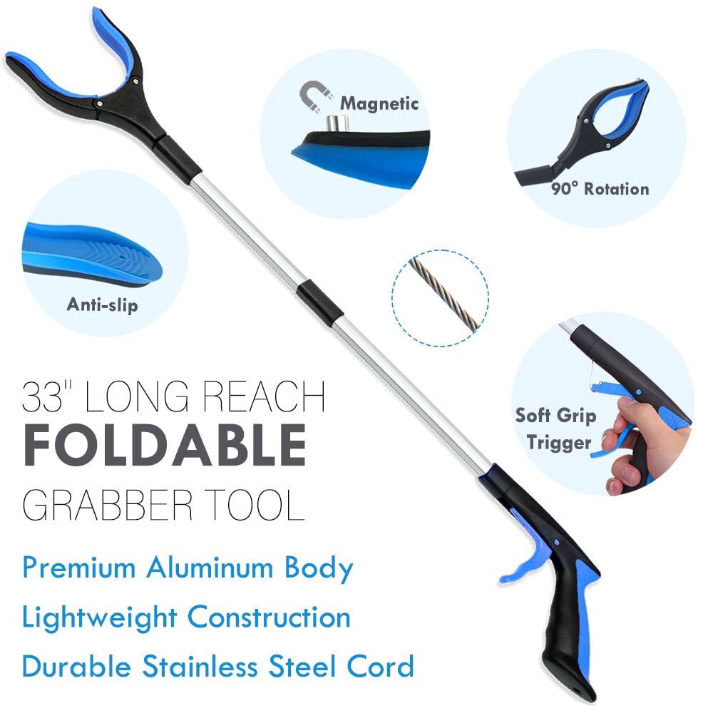Nourislif agarrador plegable con mandíbula giratoria alcanzando un estante alto