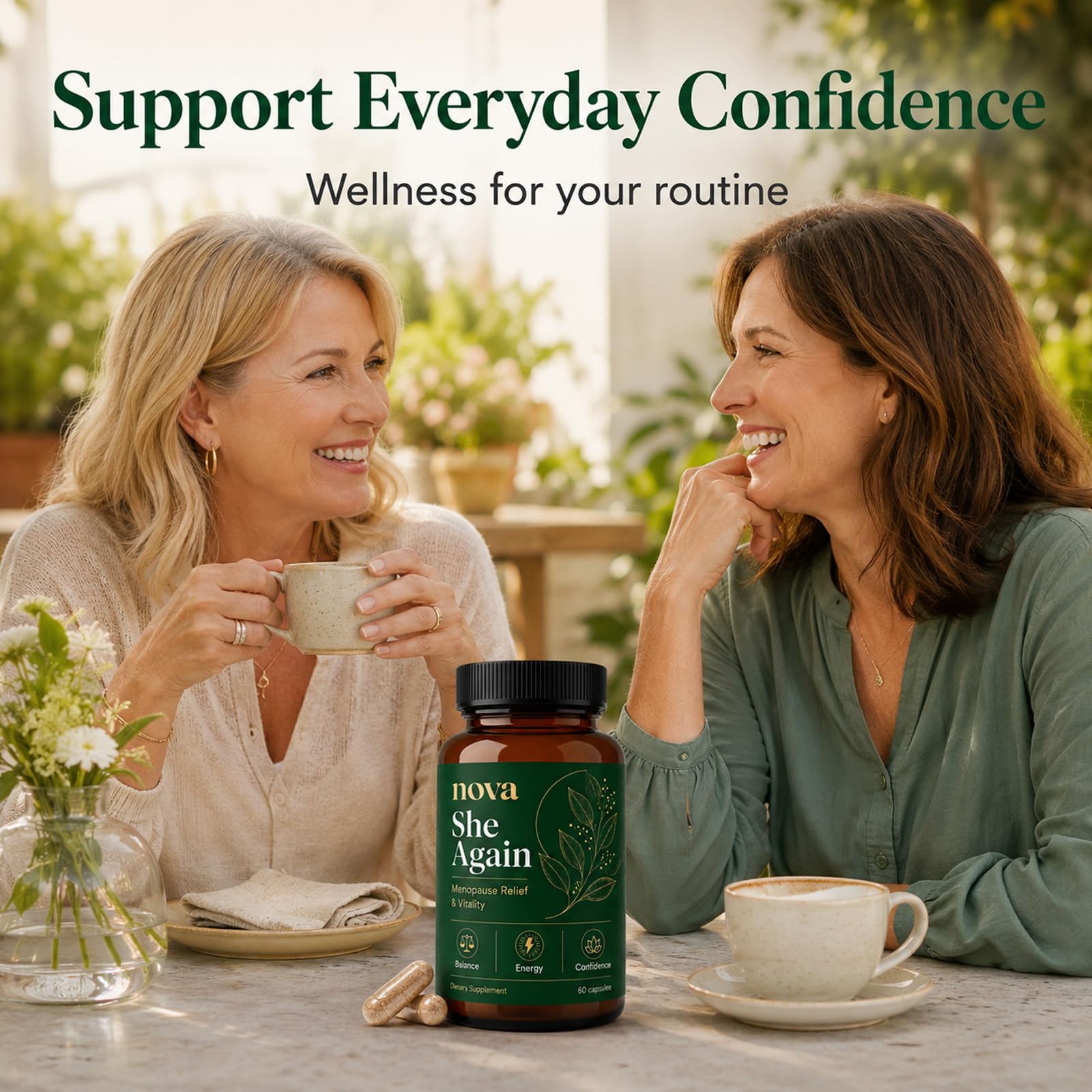Nova Her Again en ambiente lifestyle apoyo natural al bienestar