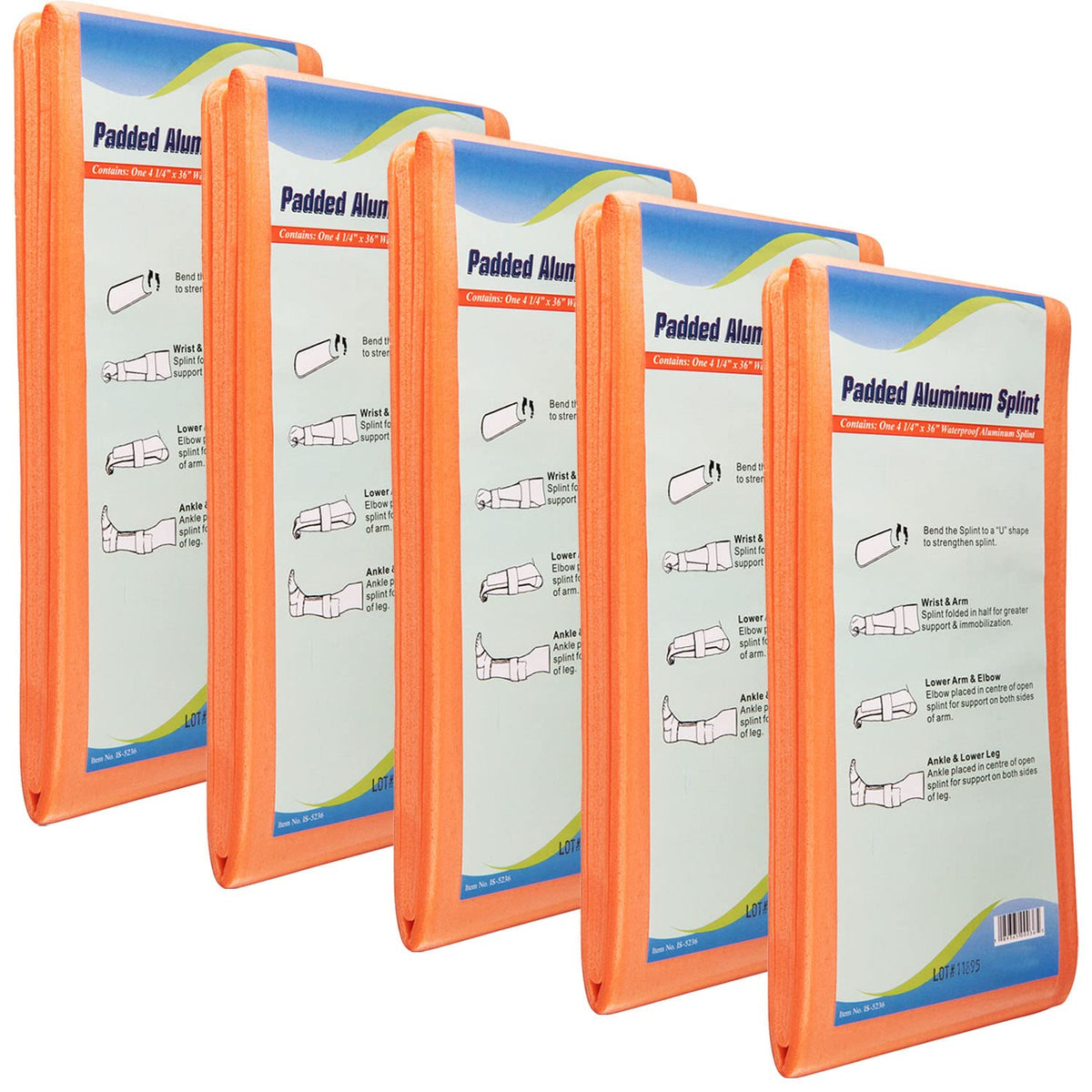 NOVAMEDIC empaque frontal con cinco férulas, almacenamiento compacto