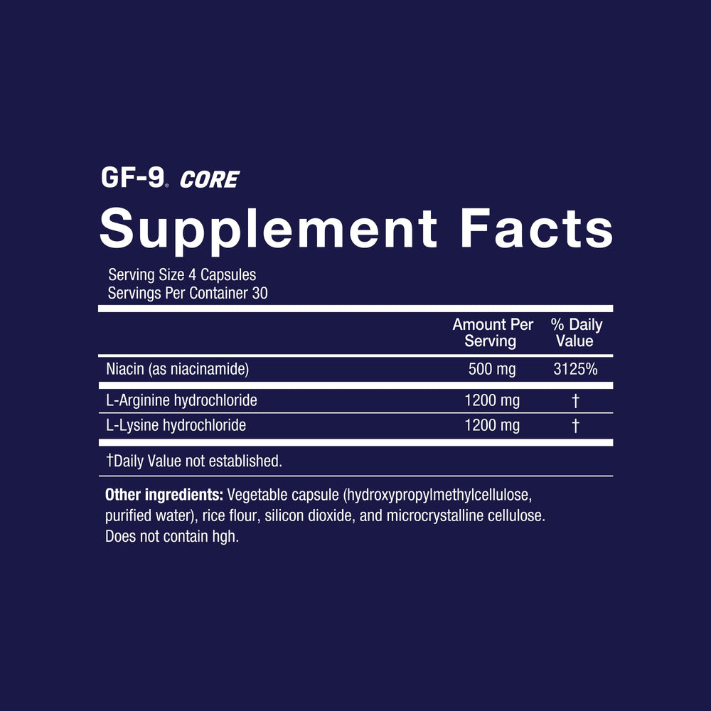 Novex Biotech GF9 Core presentación en mesa lifestyle que sugiere rutina diaria