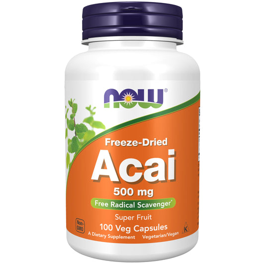 NOW Foods frasco delantero mostrando etiqueta y beneficios visibles