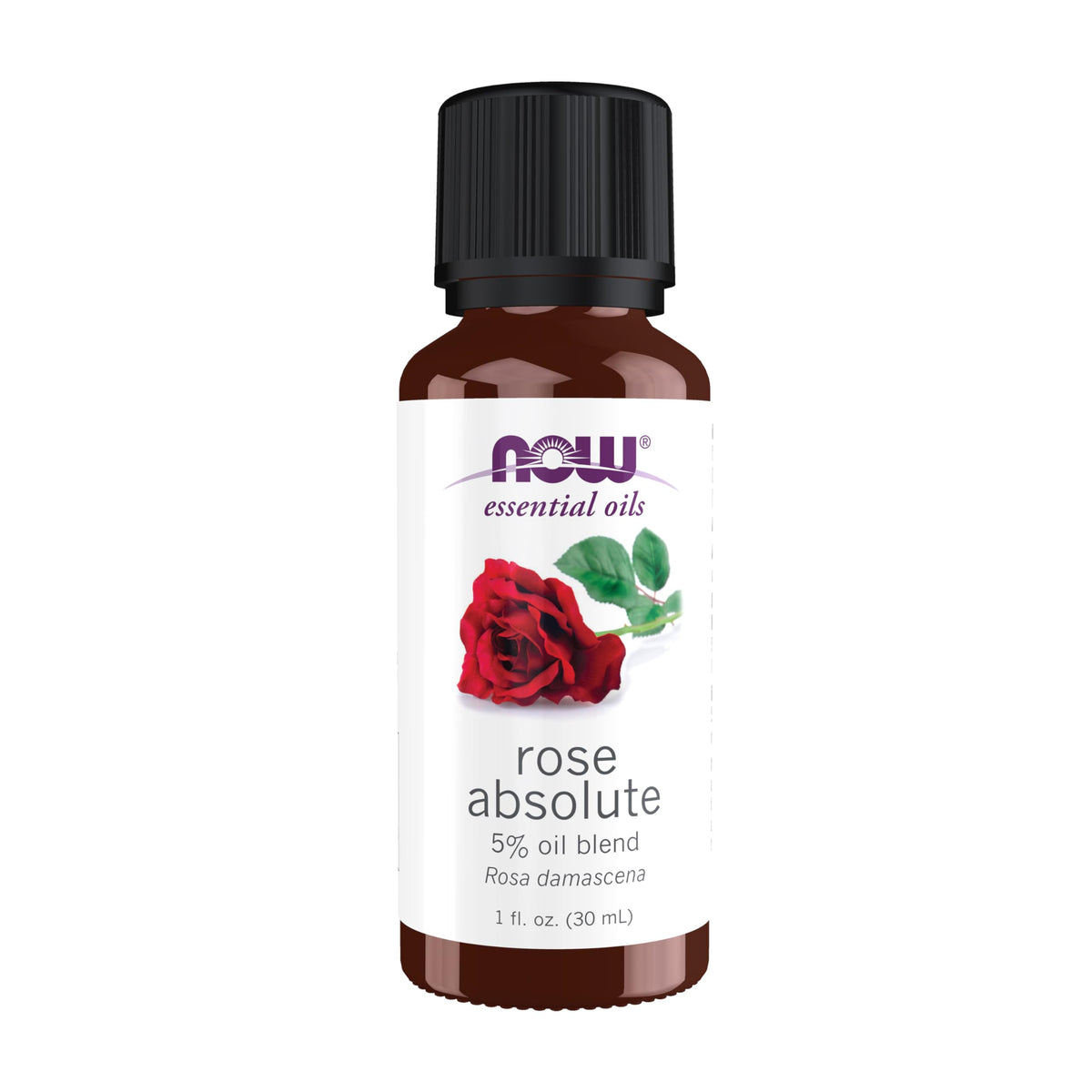 NOW Foods botella frontal mostrando aceite de rosa para aromaterapia beneficios estéticos