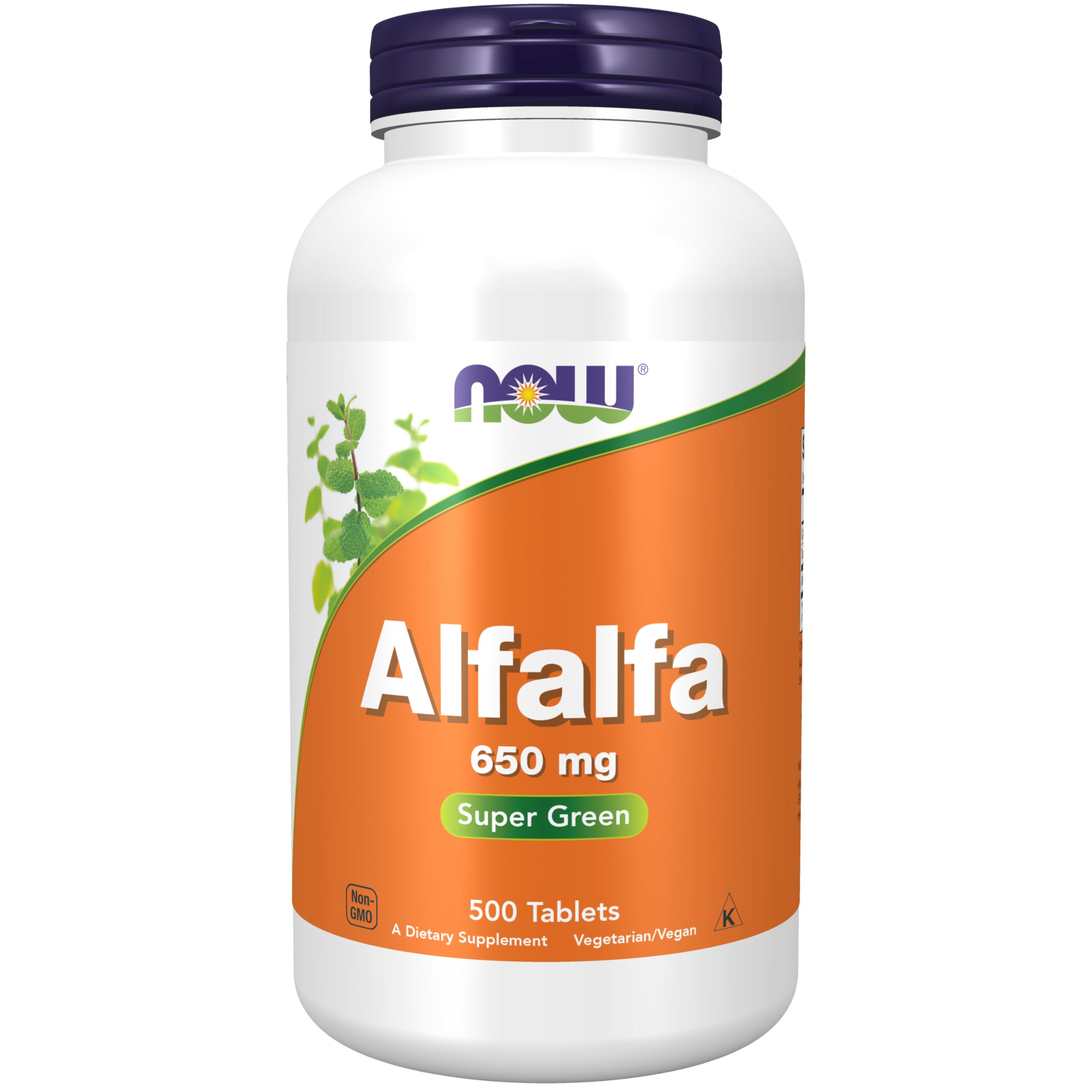 NOW Foods frasco frontal de Alfalfa 650 mg, comprimidos convenientes