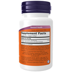NOW Foods softgel en primer plano destacando fácil de tragar y origen vegetal
