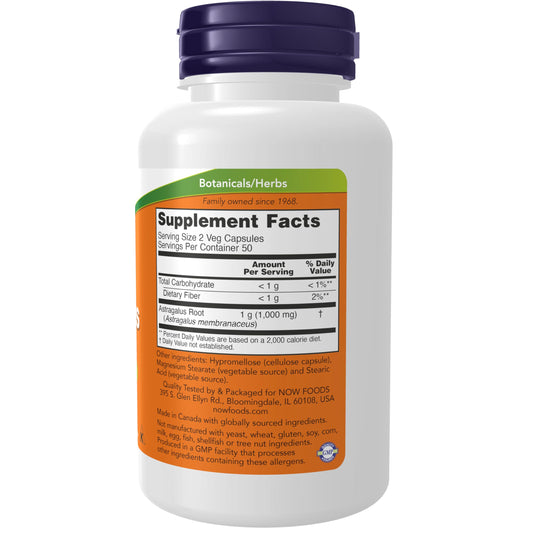 NOW Foods cápsulas del astrágalo alineadas para consumo fácil