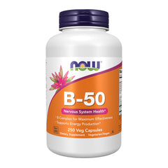NOW Foods envase frontal B-50 mostrando 250 cápsulas y beneficios claros