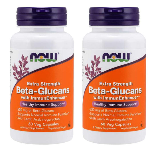 NOW envase frontal que muestra Beta-Glucans y beneficios inmunitarios