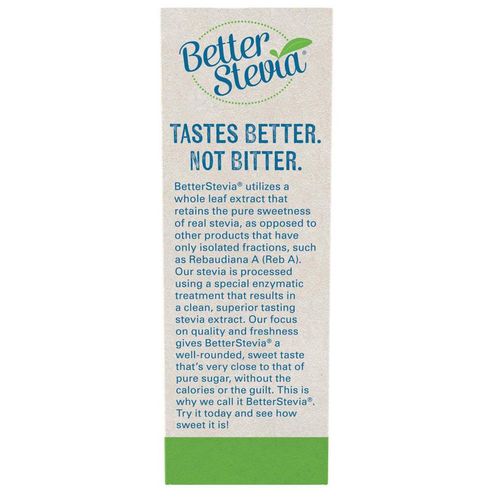 NOW BetterStevia primer plano de textura con inulina para mejor cuerpo