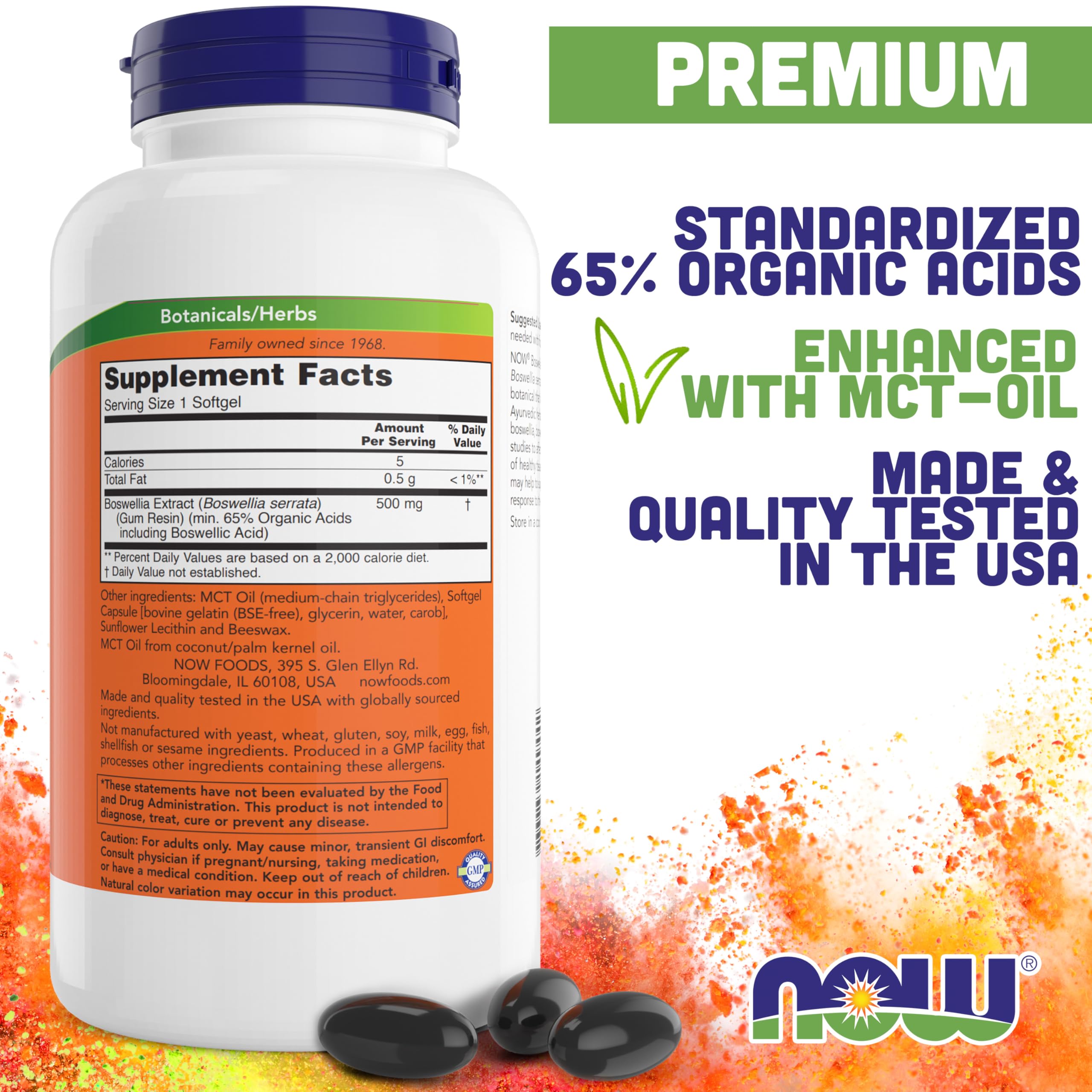 NOW Foods close-up de textura de softgel destacando pureza