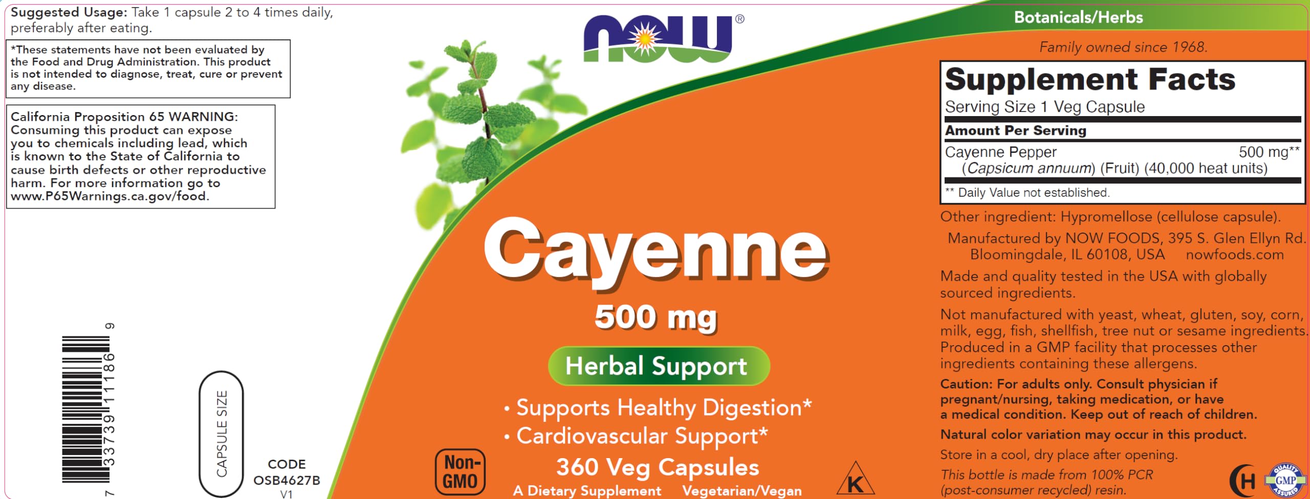 Frasco de NOW Cayenne sostenido en mano mostrando tamaño y facilidad de uso