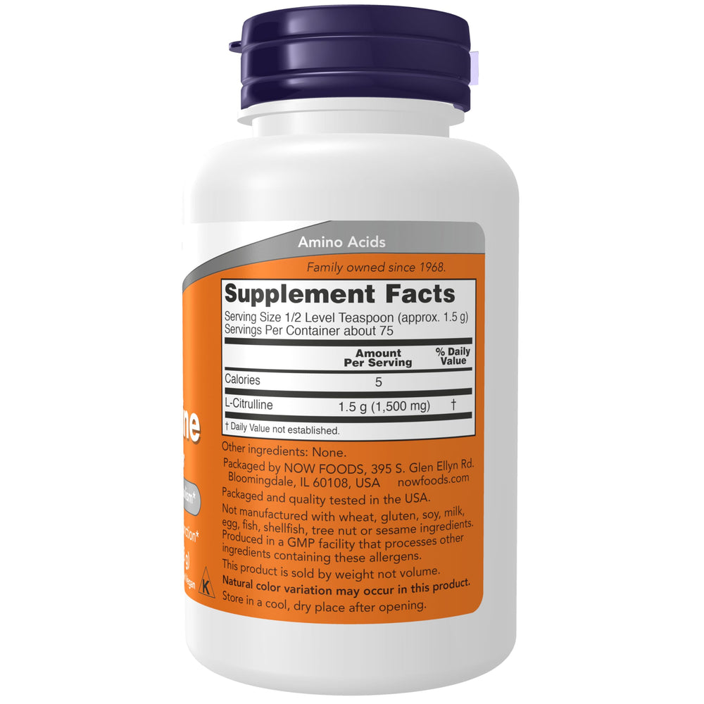 NOW Foods textura en polvo de L‑Citrulline mostrando finura y fácil disolución