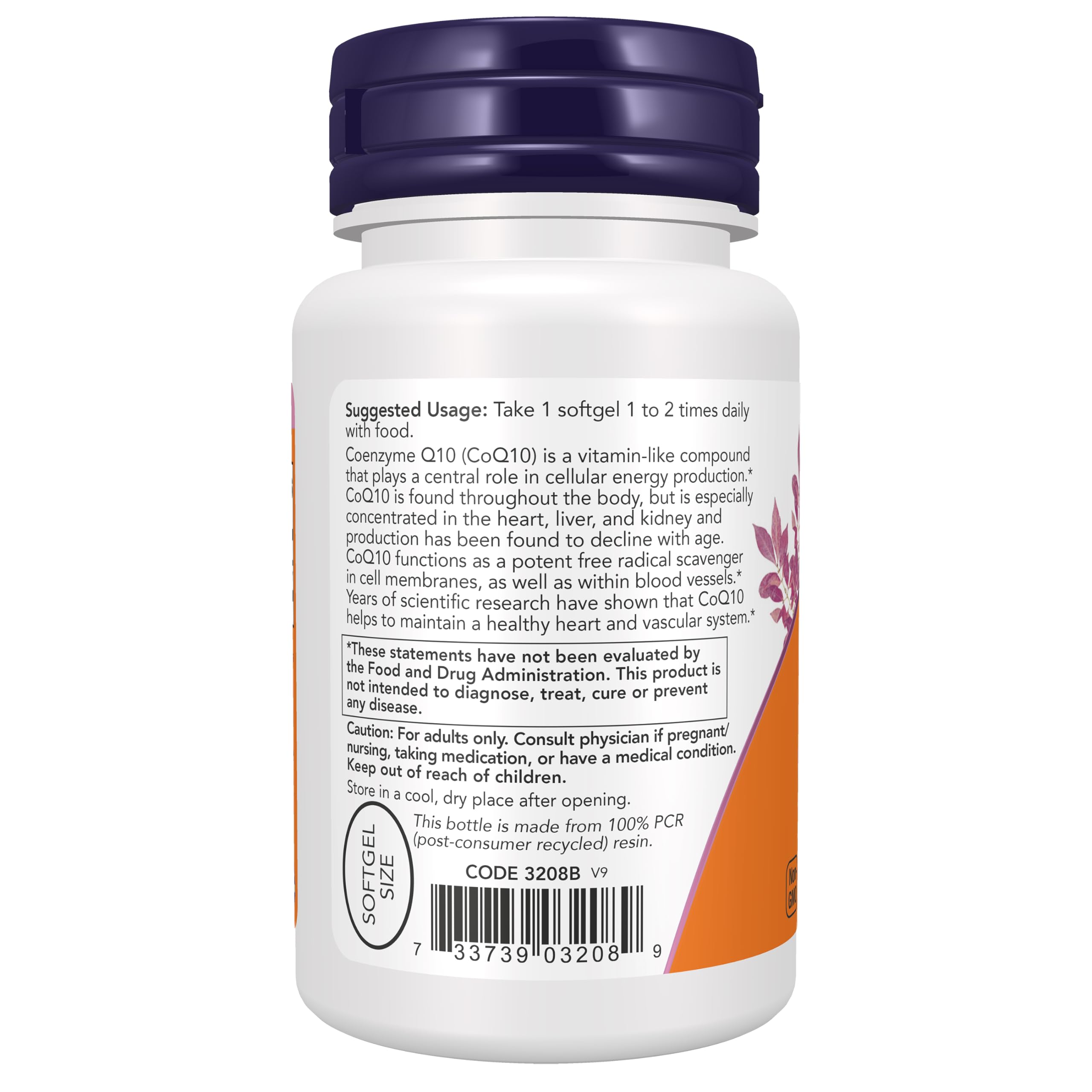 Etiqueta de NOW CoQ10 con ingredientes y beneficios claros para la salud