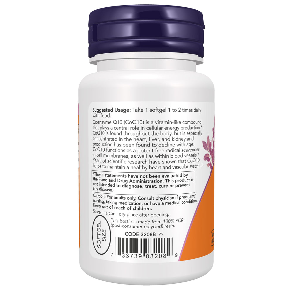 Etiqueta de NOW CoQ10 con ingredientes y beneficios claros para la salud