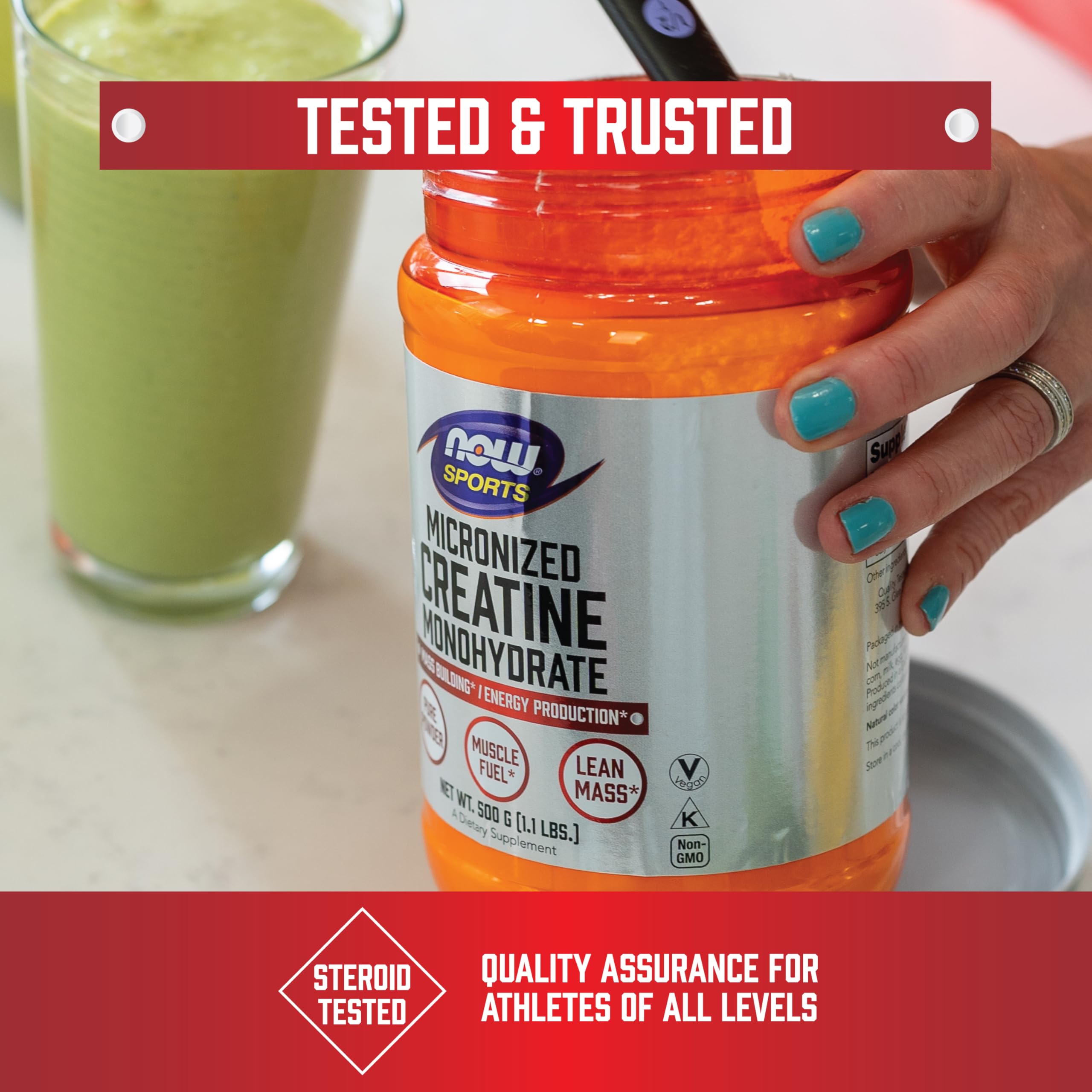 NOW Foods batido deportivo con creatina mezclada antes de entrenar