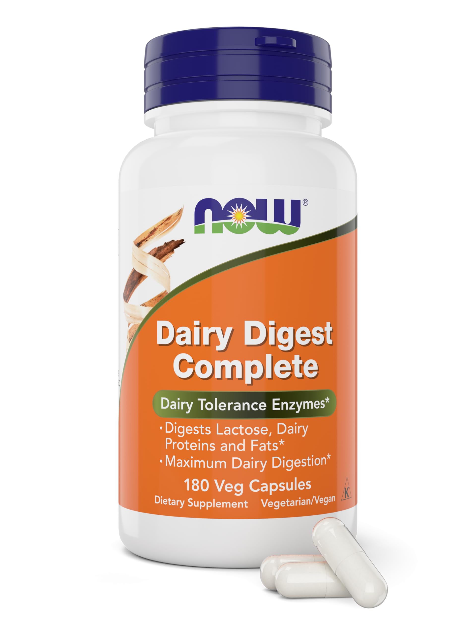 NOW Dairy Digest frente del envase mostrando bote y beneficios